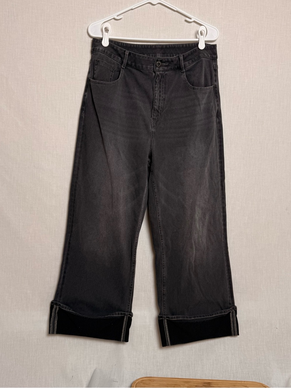 Halara Wide Leg Cropped Jeans Gray Wash Cuffed Hem Stretch Denim Size L